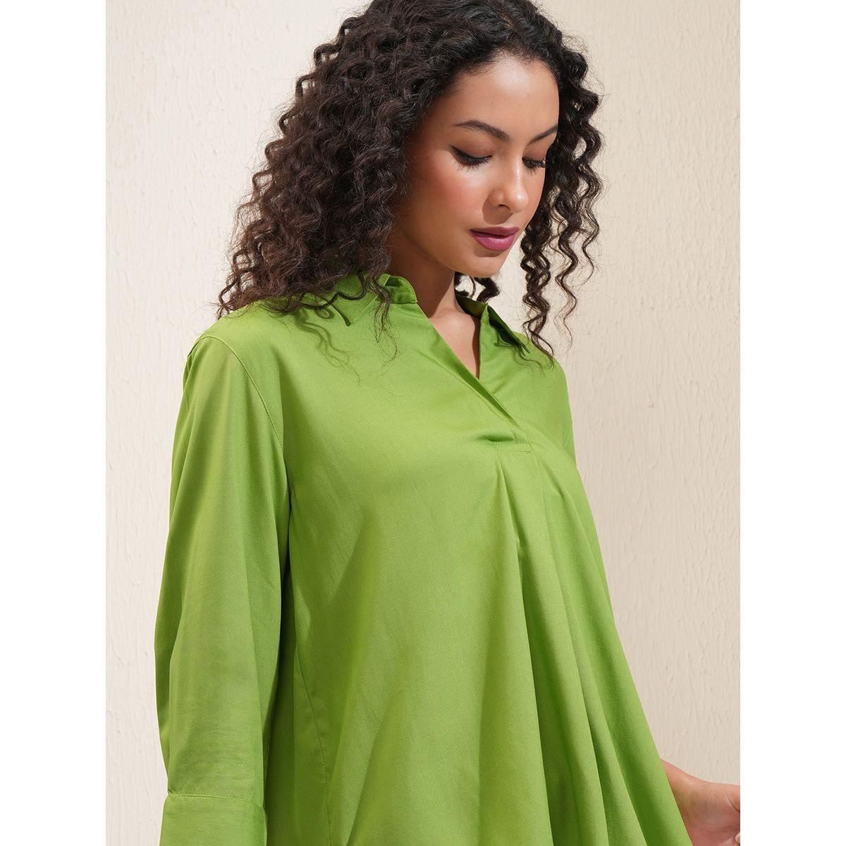 Tokyo Talkies X Styli Solid Curved Hem Collared Blouse-women-clothing-shirtsandblouses-blouses-image-1