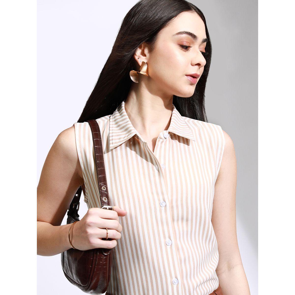 بلوزة مخططة بدون أكمام مع ياقة طوكيو توكيز × ستايلي-women-clothing-shirtsandblouses-shirts-image-1