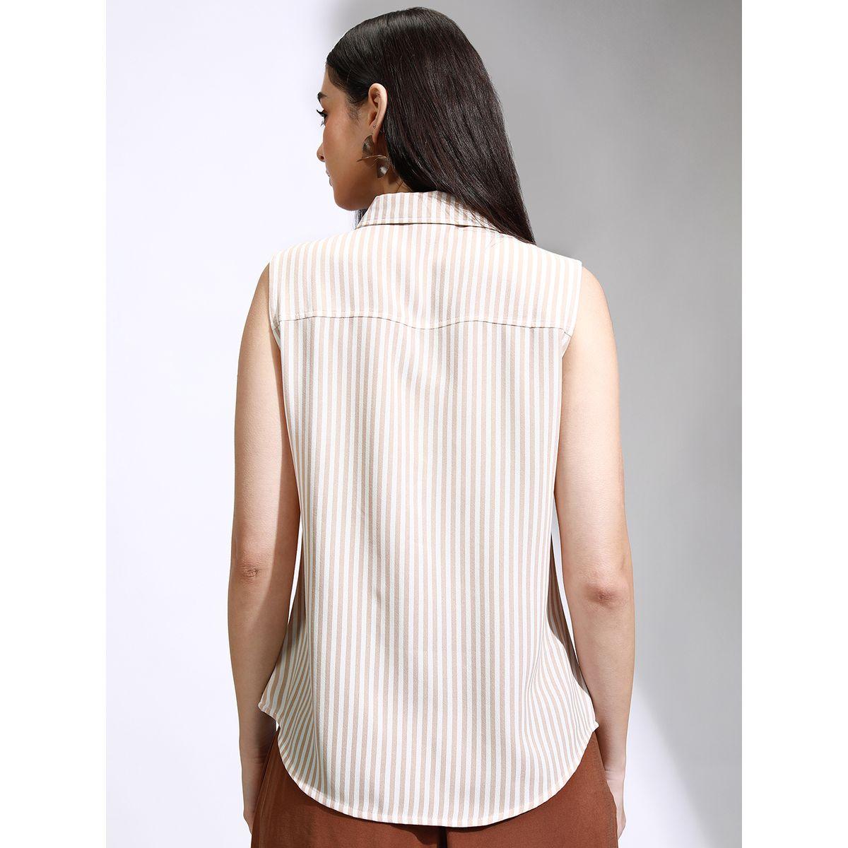 بلوزة مخططة بدون أكمام مع ياقة طوكيو توكيز × ستايلي-women-clothing-shirtsandblouses-shirts-image-3