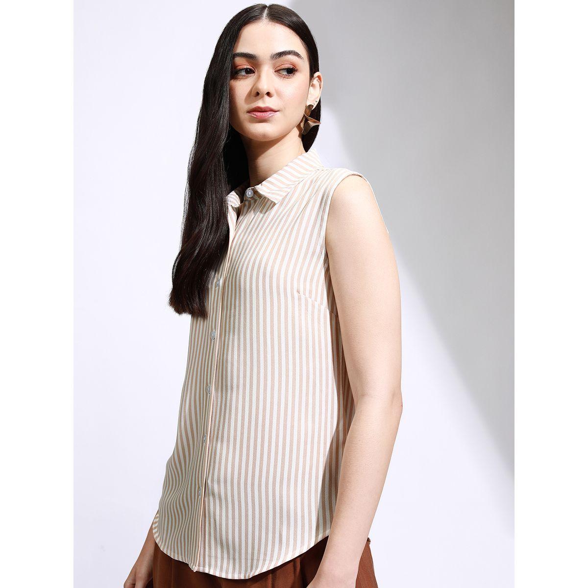 بلوزة مخططة بدون أكمام مع ياقة طوكيو توكيز × ستايلي-women-clothing-shirtsandblouses-shirts-image-4