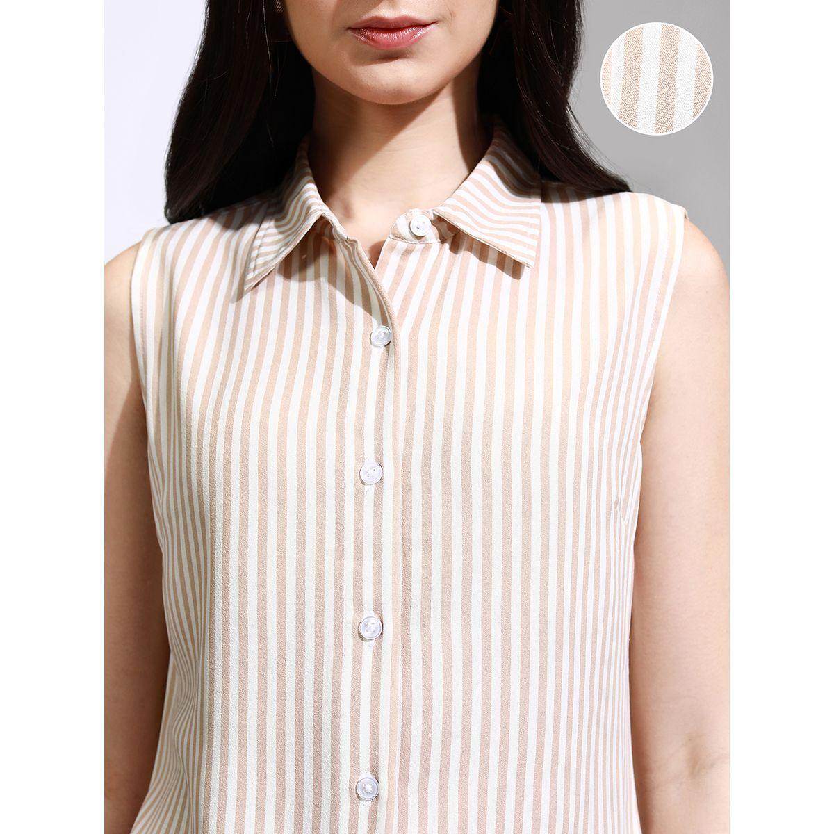 بلوزة مخططة بدون أكمام مع ياقة طوكيو توكيز × ستايلي-women-clothing-shirtsandblouses-shirts-image-5