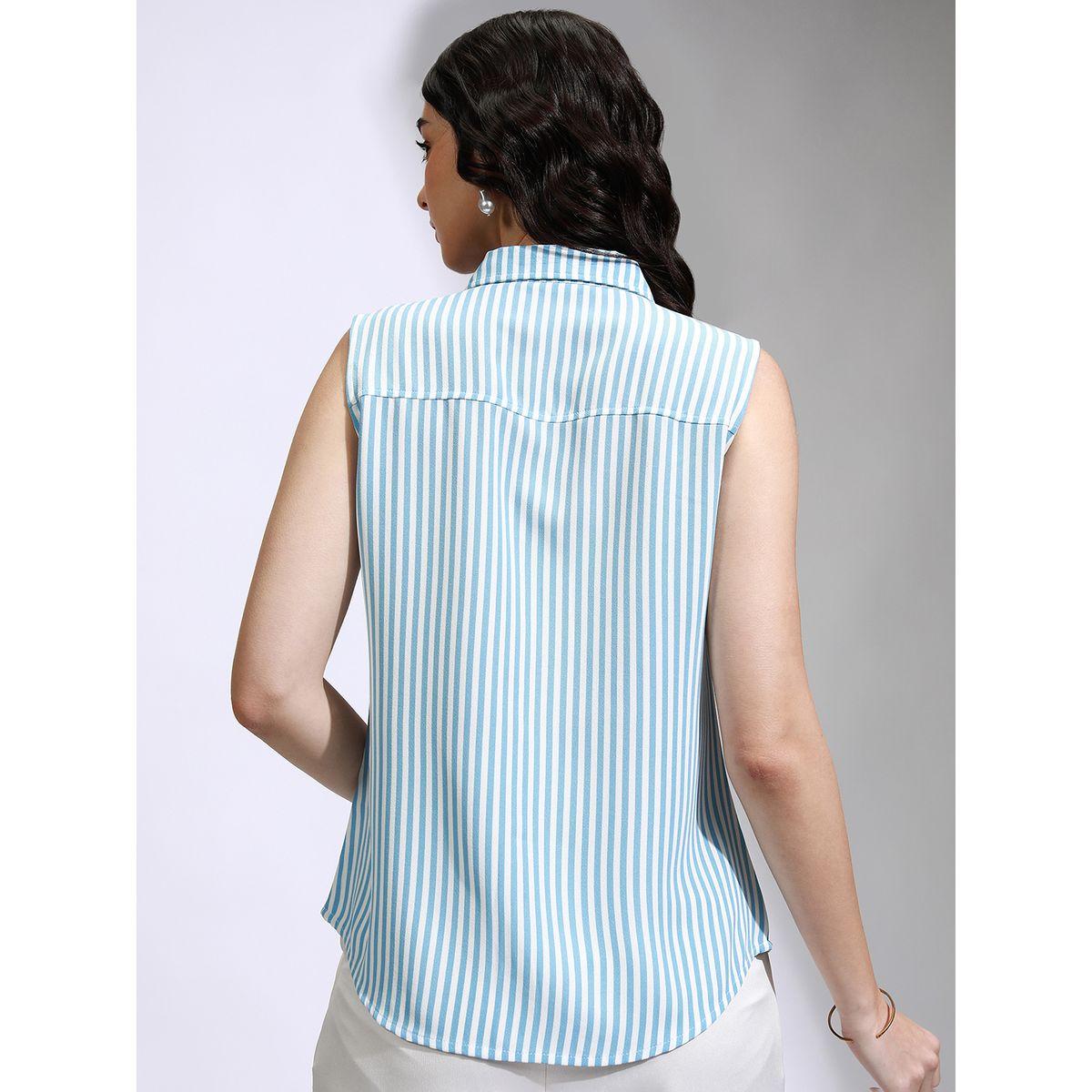 بلوزة مخططة بدون أكمام مع ياقة طوكيو توكيز × ستايلي-women-clothing-shirtsandblouses-shirts-image-3