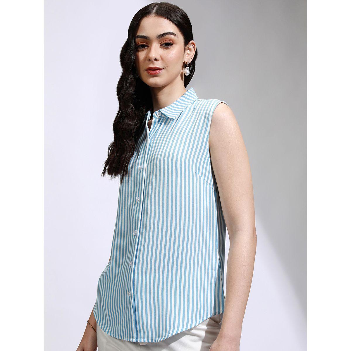 بلوزة مخططة بدون أكمام مع ياقة طوكيو توكيز × ستايلي-women-clothing-shirtsandblouses-shirts-image-4