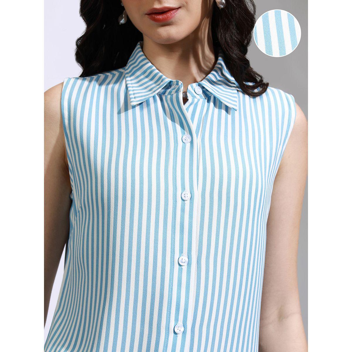 بلوزة مخططة بدون أكمام مع ياقة طوكيو توكيز × ستايلي-women-clothing-shirtsandblouses-shirts-image-5