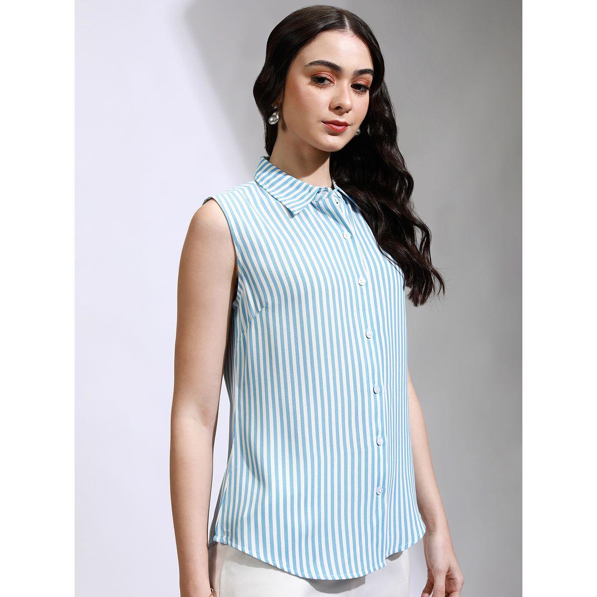 بلوزة مخططة بدون أكمام مع ياقة طوكيو توكيز × ستايلي-women-clothing-shirtsandblouses-shirts-image-6