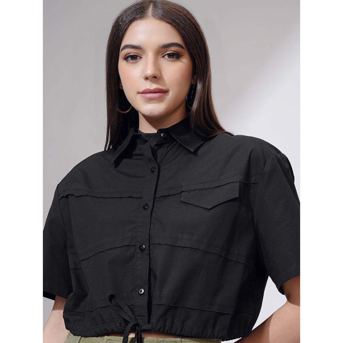 Tokyo Talkies X Styli Buttoned Collared Crop Shirt with Drawstring-women-clothing-tshirts-image-1