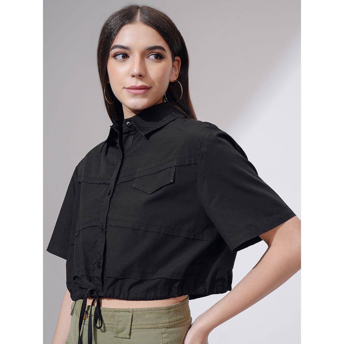 Tokyo Talkies X Styli Buttoned Collared Crop Shirt with Drawstring-women-clothing-tshirts-image-4