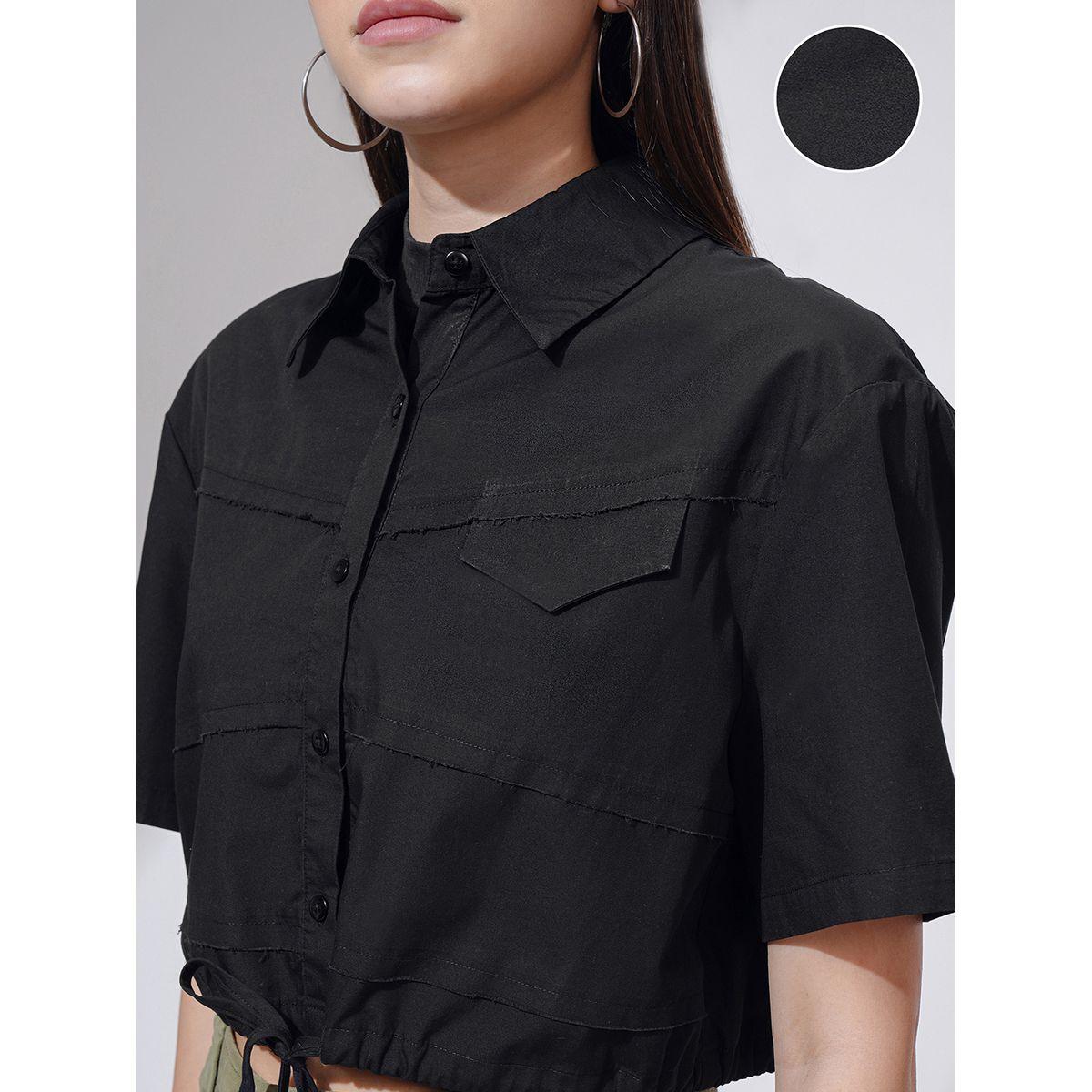 Tokyo Talkies X Styli Buttoned Collared Crop Shirt with Drawstring-women-clothing-tshirts-image-5