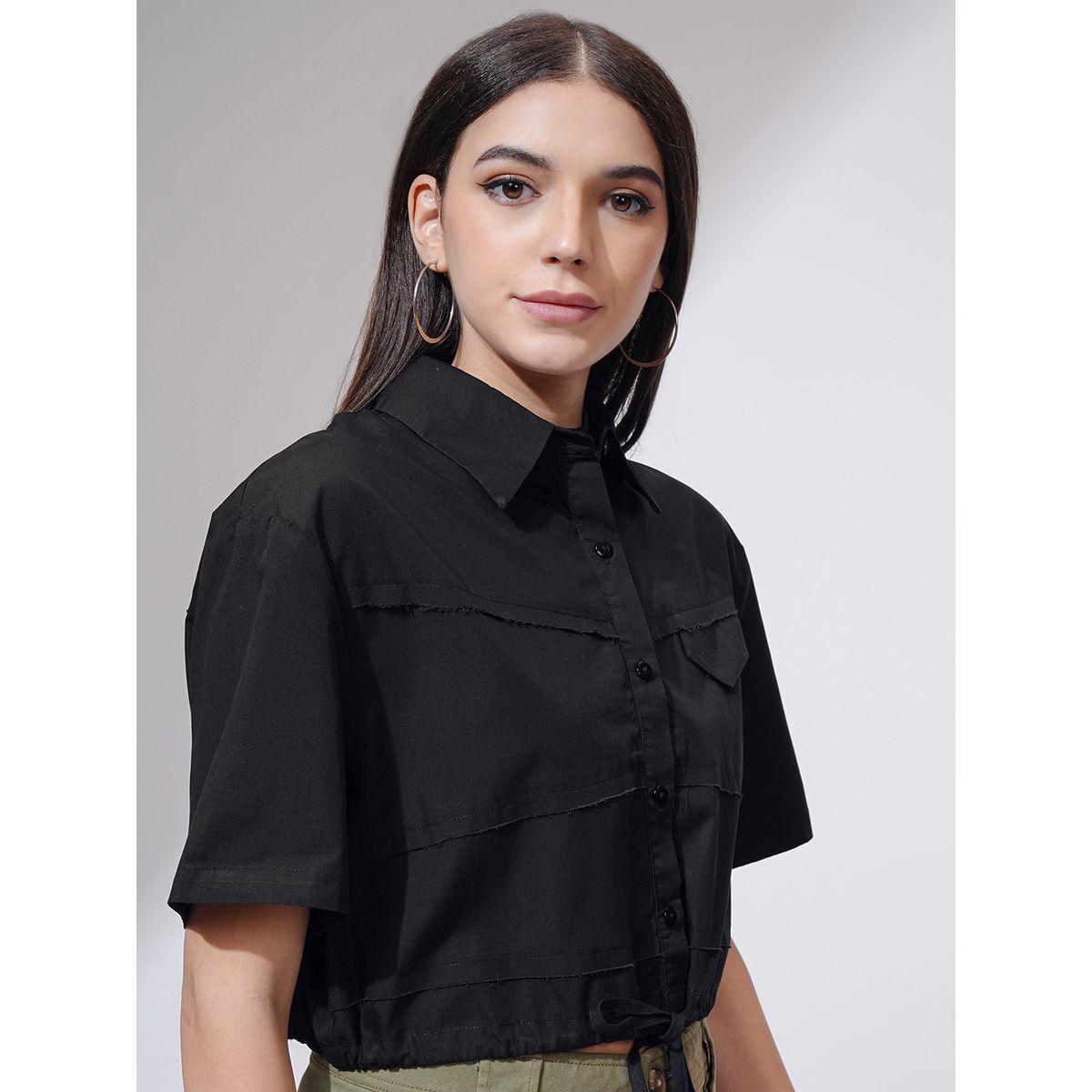 Tokyo Talkies X Styli Buttoned Collared Crop Shirt with Drawstring-women-clothing-tshirts-image-6