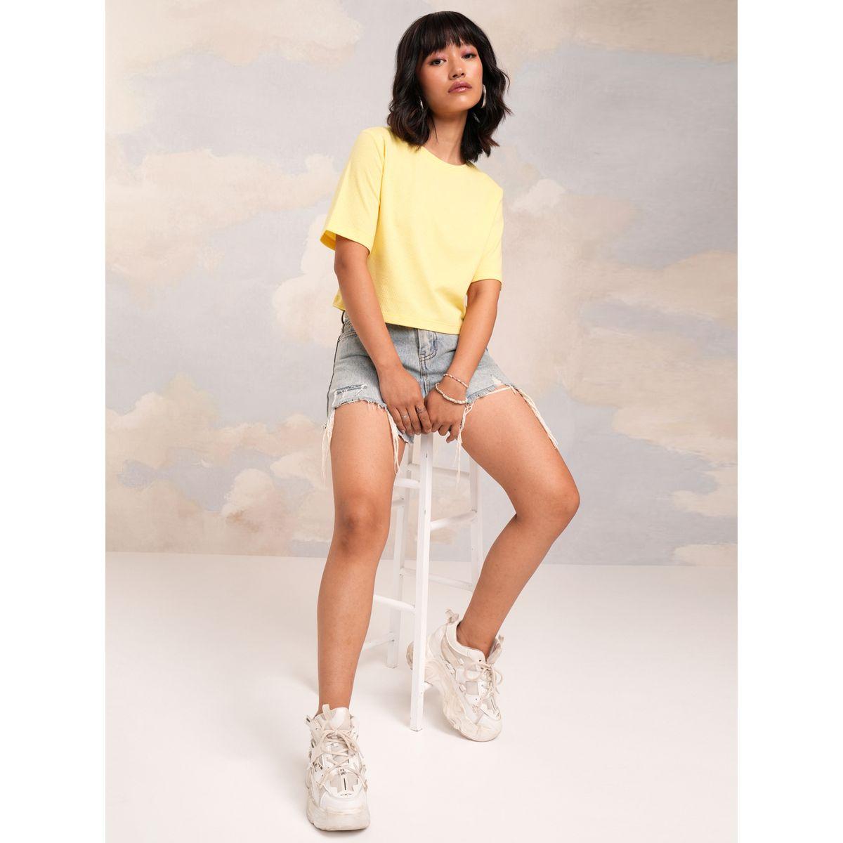 بلوزة سادة قصيرة بياقة دائرية طوكيو توكيز × ستايلي-women-clothing-shirtsandblouses-blouses-image-2