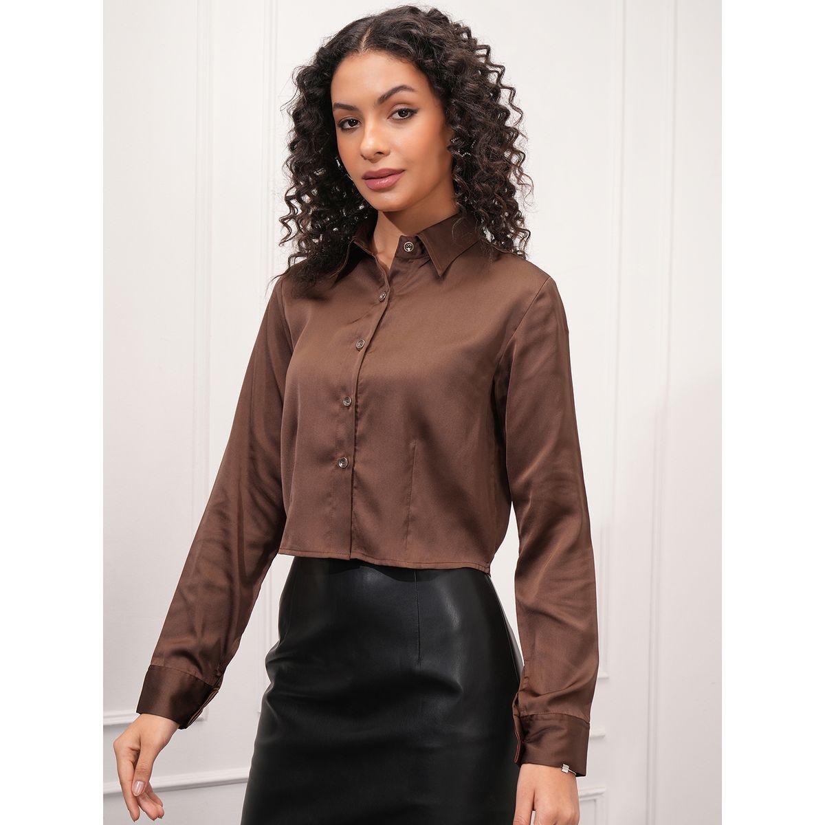 بلوزة ساتان سادة بياقة طوكيو توكيز × ستايلي-women-clothing-tshirts-image-4