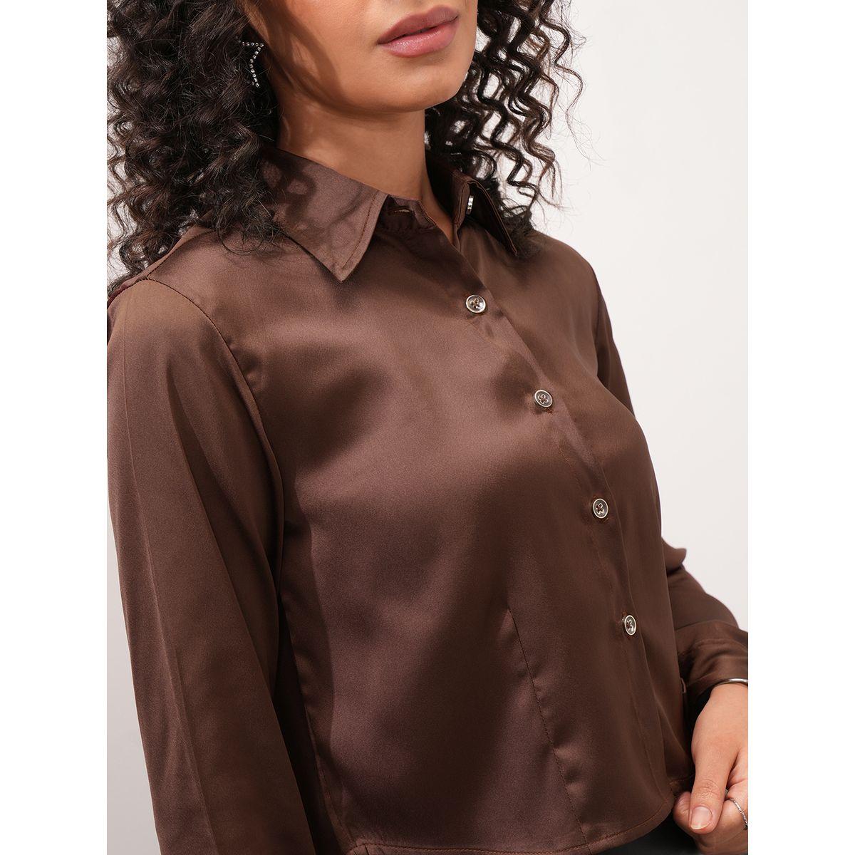 Tokyo Talkies X Styli Solid Satin Collared Shirt-women-clothing-tshirts-image-5