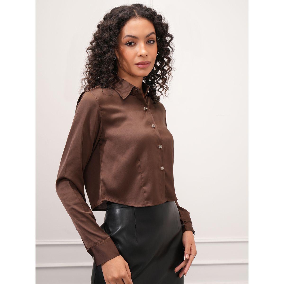 بلوزة ساتان سادة بياقة طوكيو توكيز × ستايلي-women-clothing-tshirts-image-6