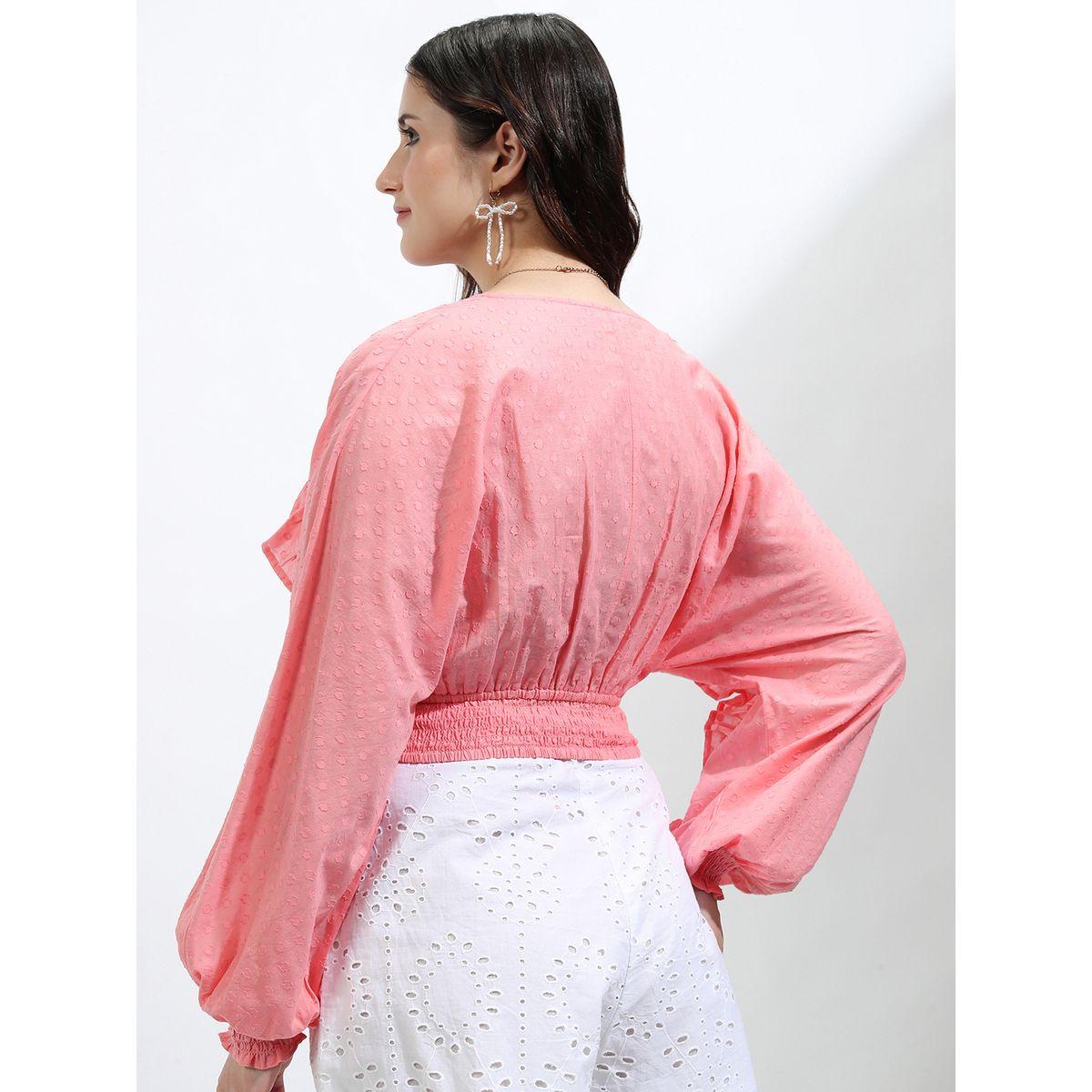 بلوزة قصيرة بأكمام وطواطية وتفاصيل كشكش طوكيو توكيز × ستايلي-women-clothing-tshirts-image-3