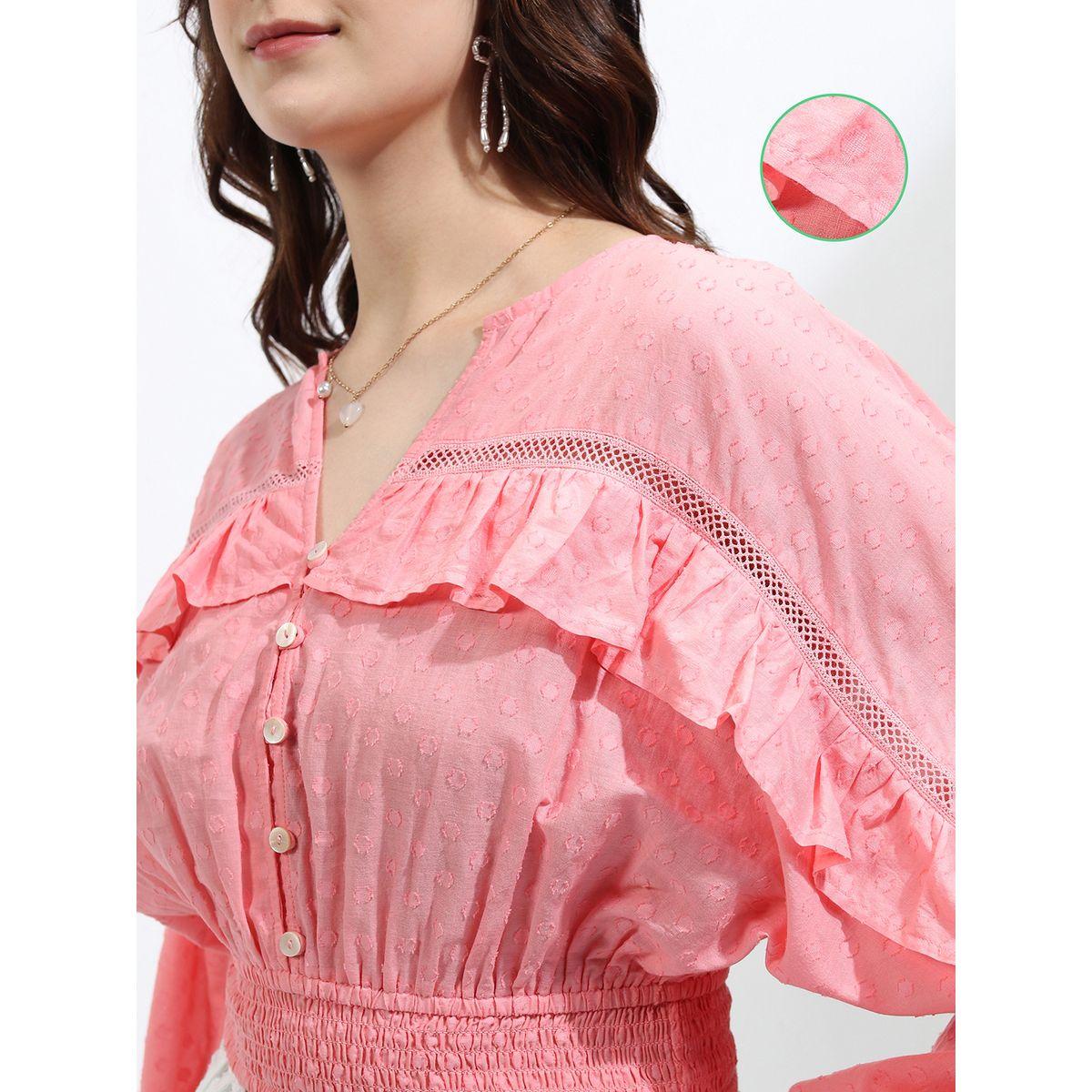 بلوزة قصيرة بأكمام وطواطية وتفاصيل كشكش طوكيو توكيز × ستايلي-women-clothing-tshirts-image-5
