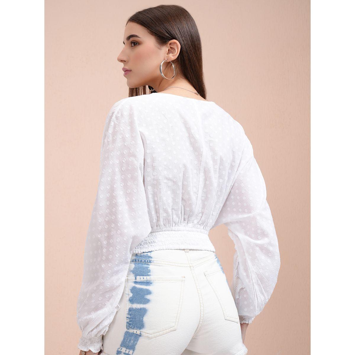 Dobby Batwing Sleeve Ruffle Detail Crop Top-women-clothing-tshirts-image-3