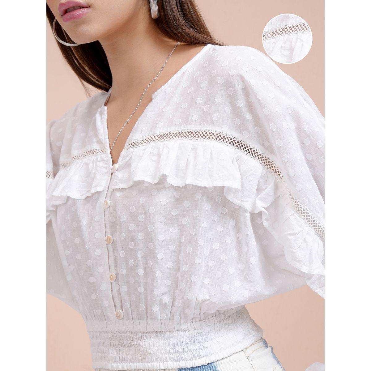 بلوزة قصيرة بأكمام وطواطية وتفاصيل كشكش-women-clothing-tshirts-image-5