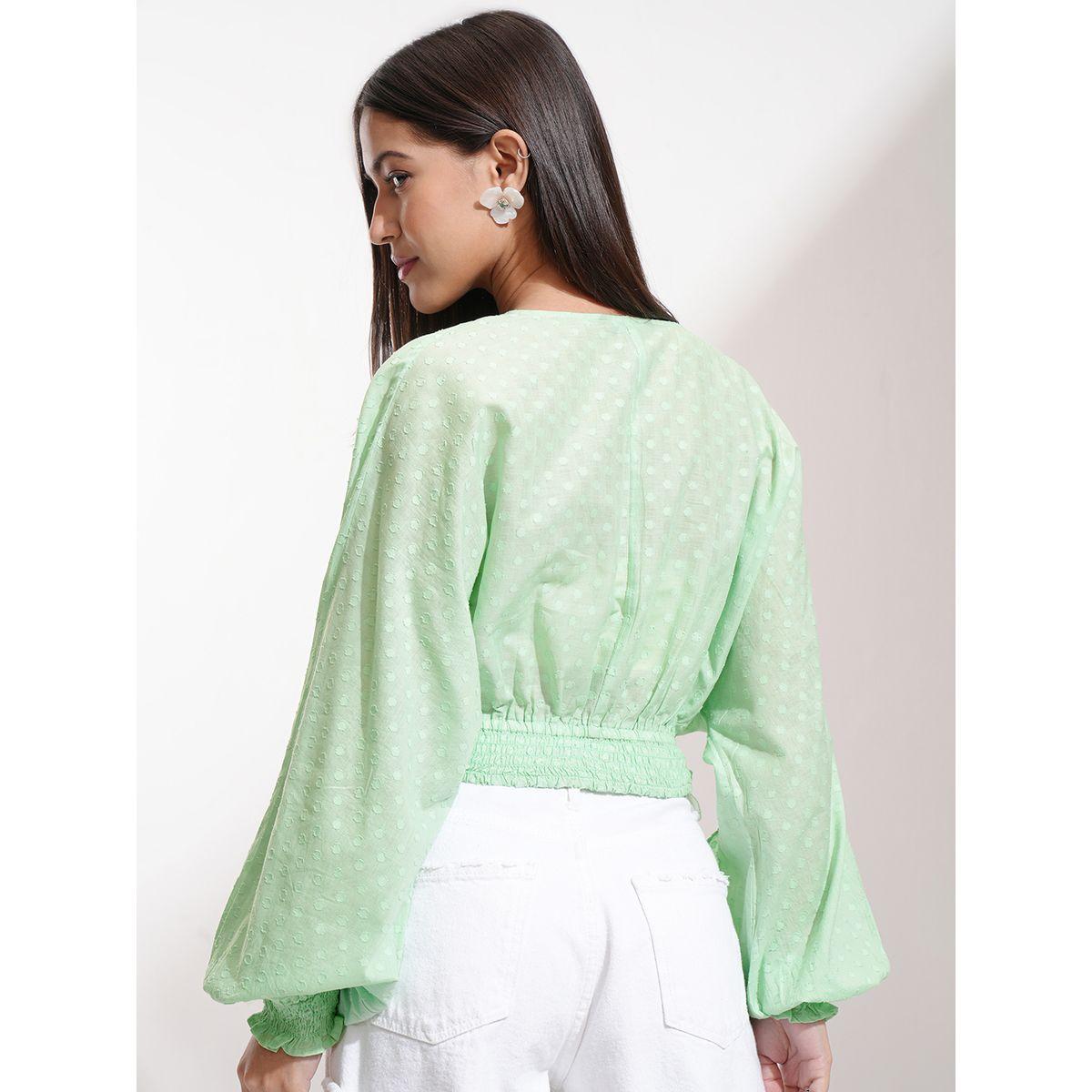 Dobby Batwing Sleeve Ruffle Detail Crop Top-women-clothing-tshirts-image-3