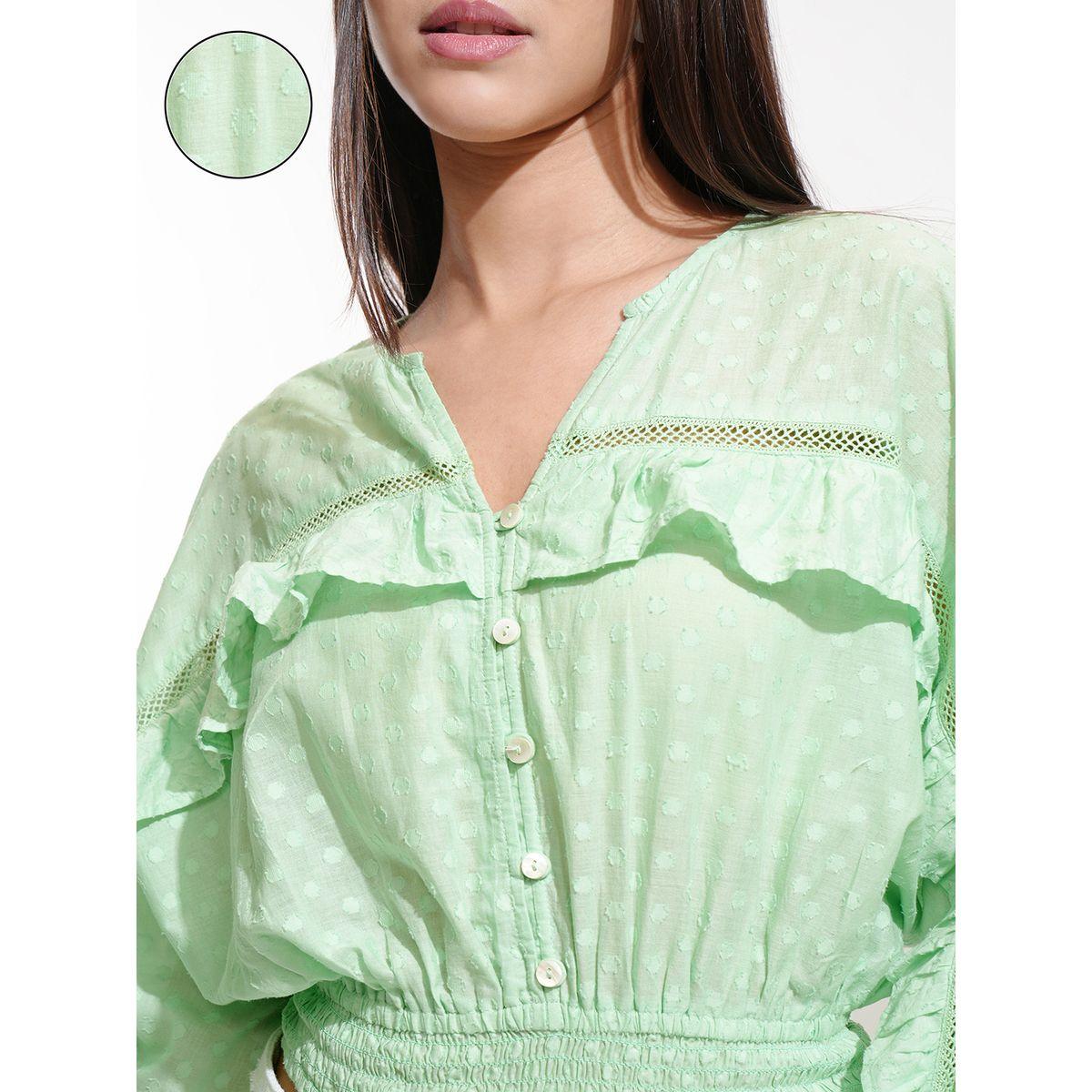 Dobby Batwing Sleeve Ruffle Detail Crop Top-women-clothing-tshirts-image-5