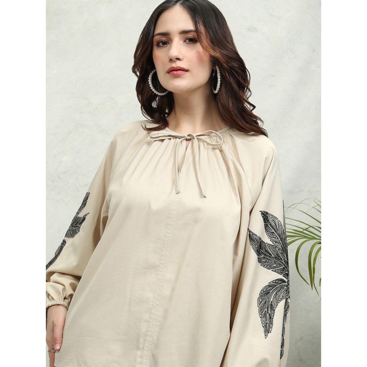 Floral Print Balloon Sleeve Top with Tie-Up Neck-women-clothing-shirtsandblouses-blouses-image-1