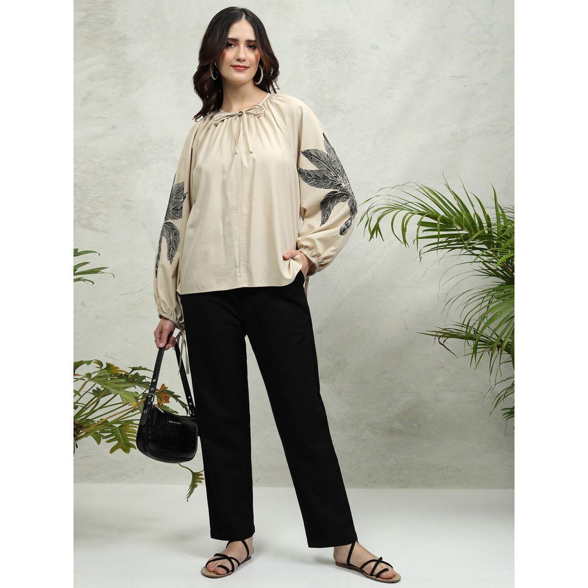 Floral Print Balloon Sleeve Top with Tie-Up Neck-women-clothing-shirtsandblouses-blouses-image-2