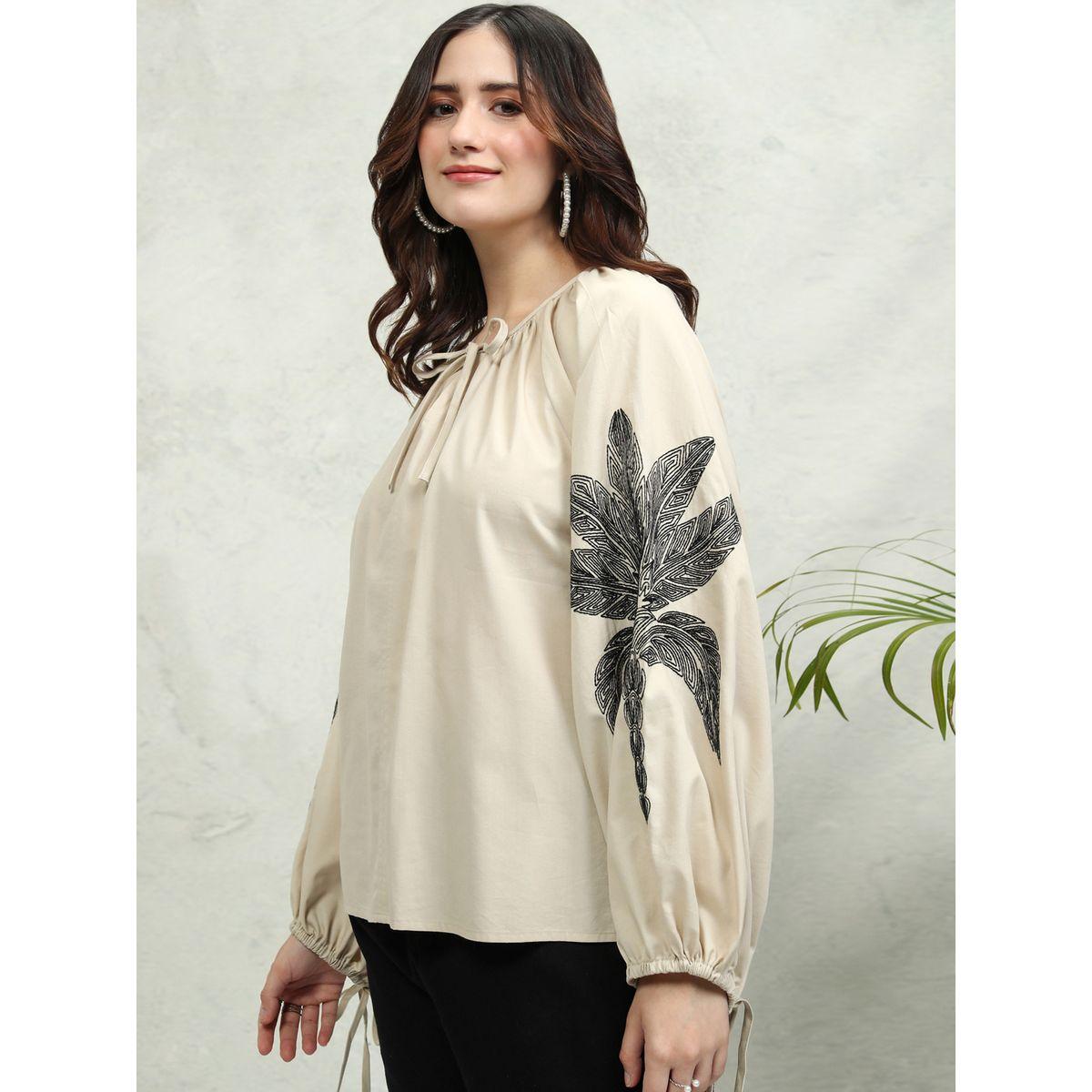 Floral Print Balloon Sleeve Top with Tie-Up Neck-women-clothing-shirtsandblouses-blouses-image-4