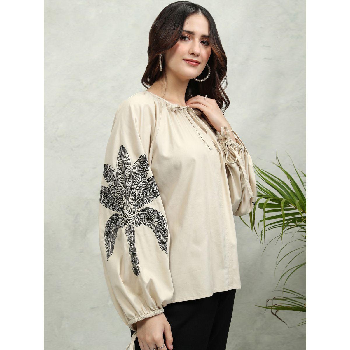Floral Print Balloon Sleeve Top with Tie-Up Neck-women-clothing-shirtsandblouses-blouses-image-6