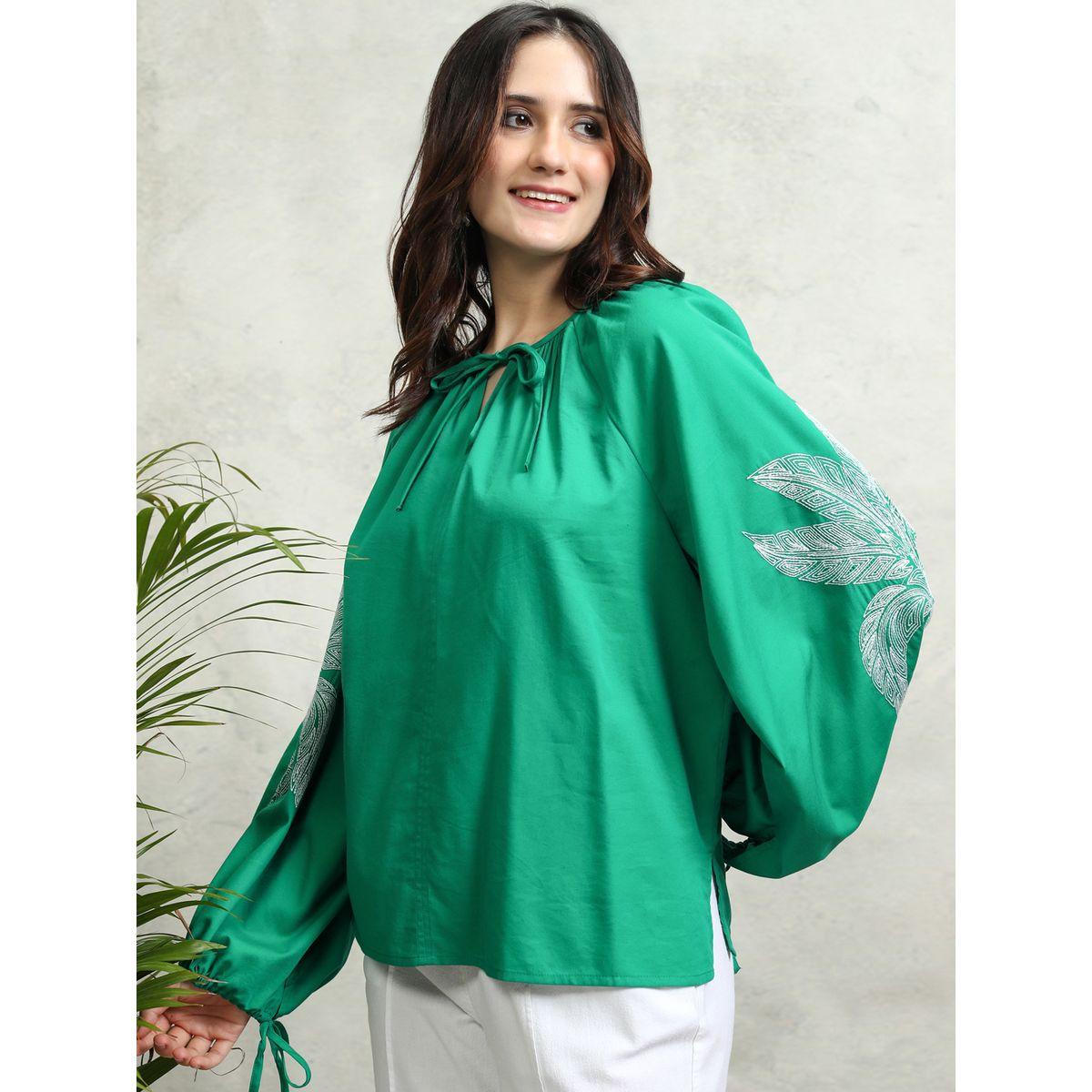 Floral Print Balloon Sleeve Top with Tie-Up Neck-women-clothing-shirtsandblouses-blouses-image-4