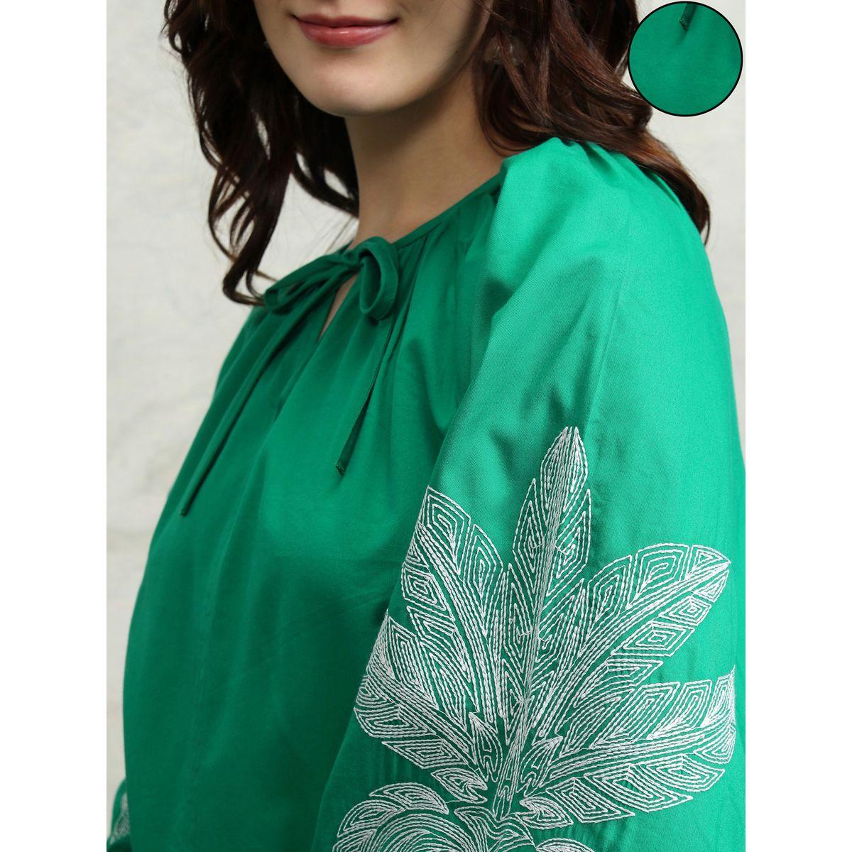 Floral Print Balloon Sleeve Top with Tie-Up Neck-women-clothing-shirtsandblouses-blouses-image-5