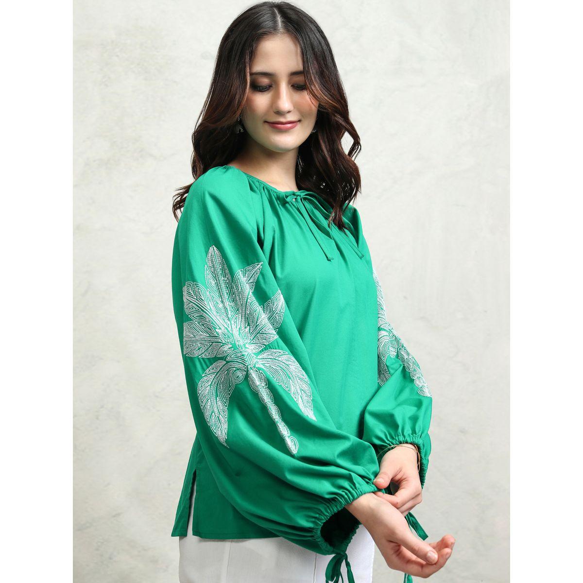 Floral Print Balloon Sleeve Top with Tie-Up Neck-women-clothing-shirtsandblouses-blouses-image-6