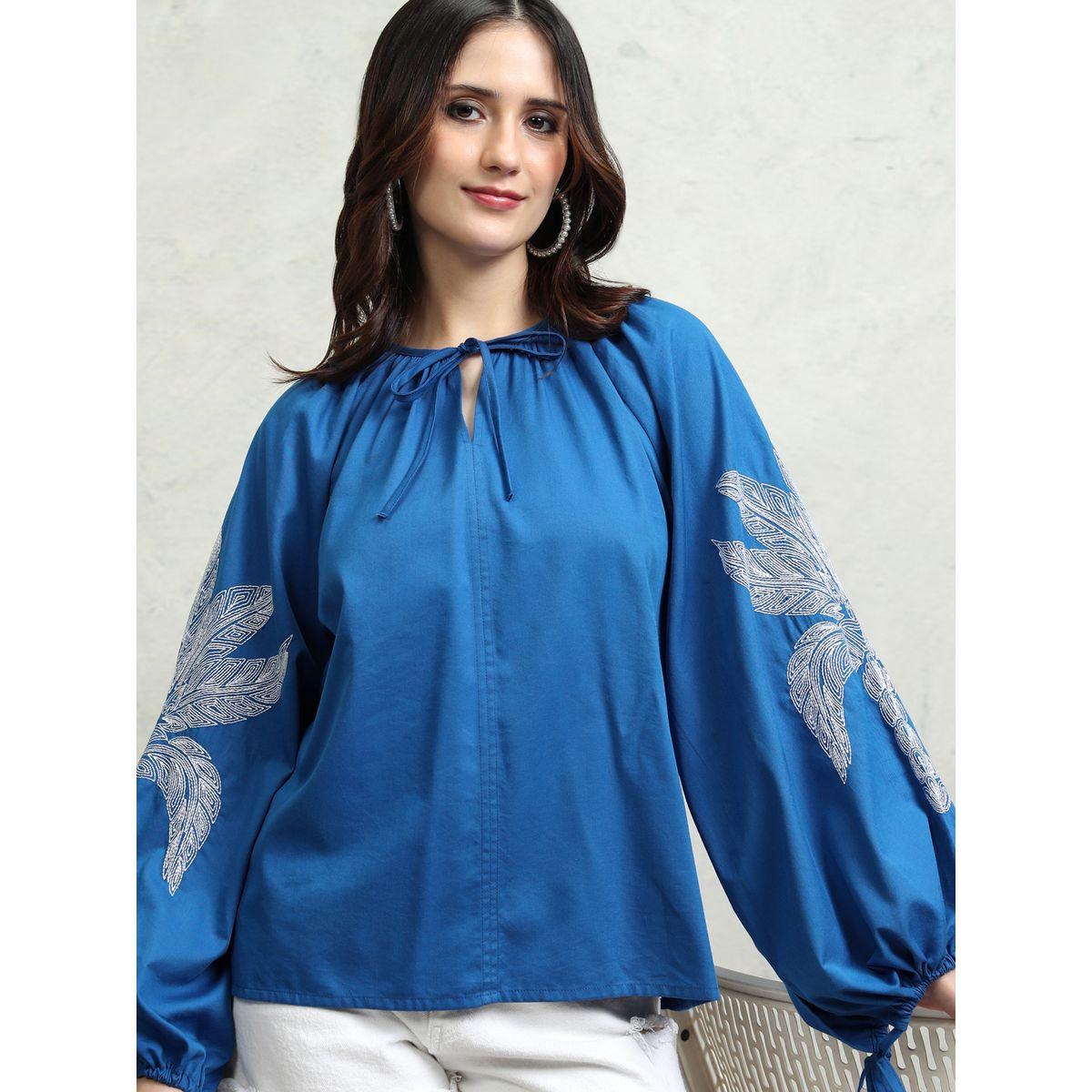 Floral Print Balloon Sleeve Top with Tie-Up Neck-women-clothing-shirtsandblouses-blouses-image-1