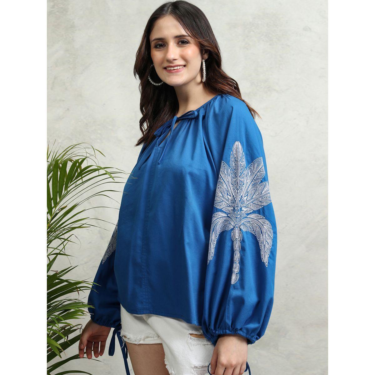 بلوزة بطبعة زهور وأكمام بالون مع ياقة بأربطة-women-clothing-shirtsandblouses-blouses-image-4