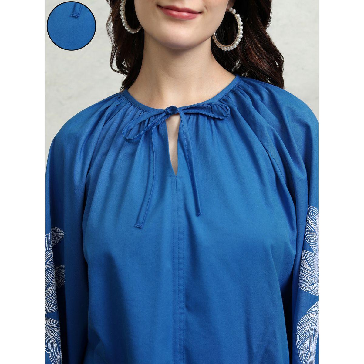 Floral Print Balloon Sleeve Top with Tie-Up Neck-women-clothing-shirtsandblouses-blouses-image-5