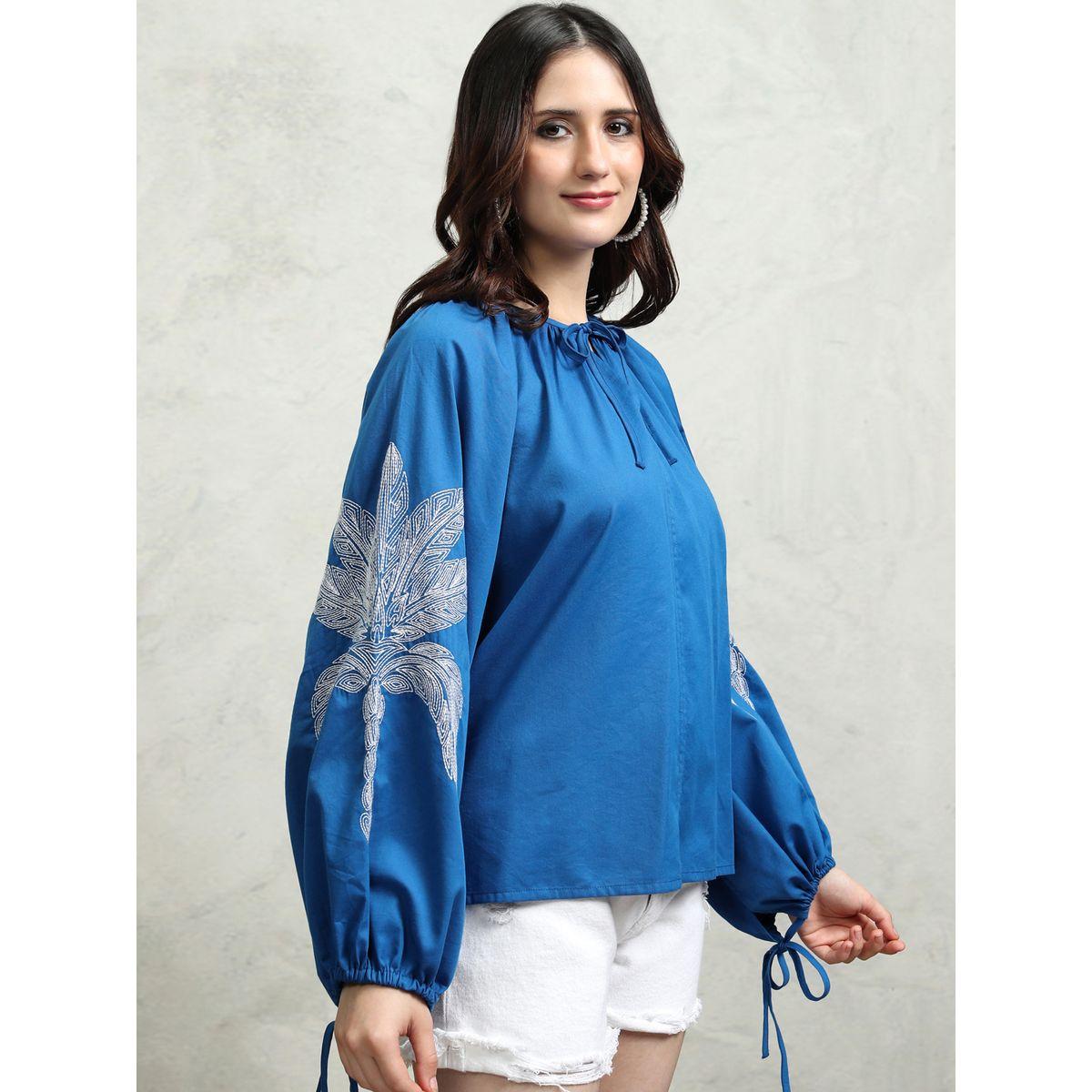 بلوزة بطبعة زهور وأكمام بالون مع ياقة بأربطة-women-clothing-shirtsandblouses-blouses-image-6