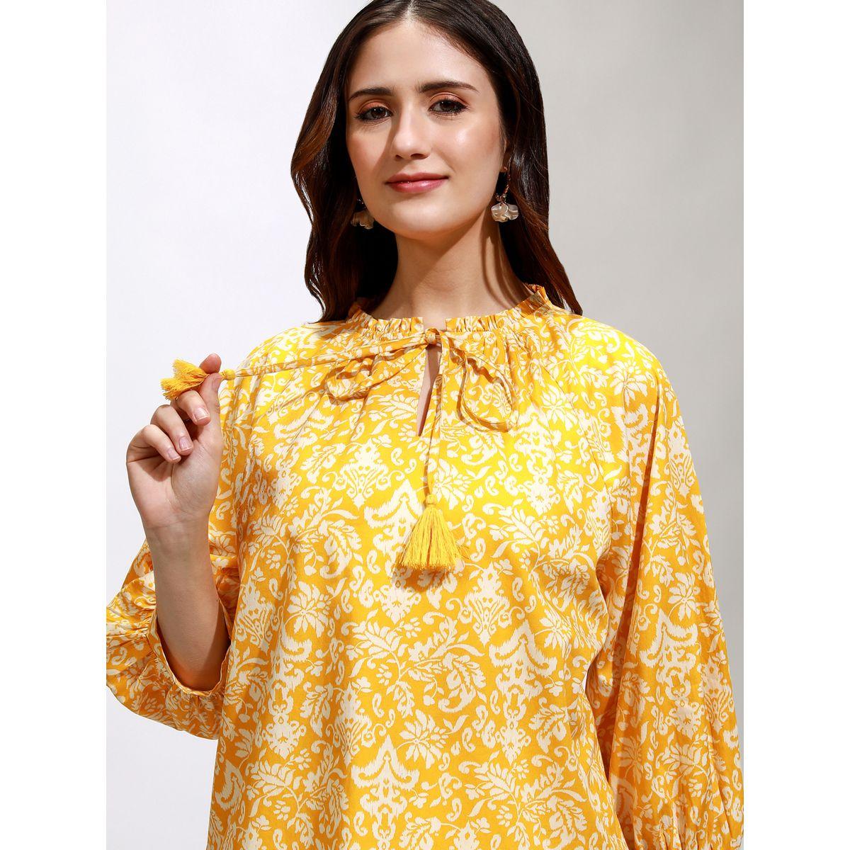 All-Over Print Balloon Sleeve Top with Tie-Up Neck-women-clothing-shirtsandblouses-blouses-image-1