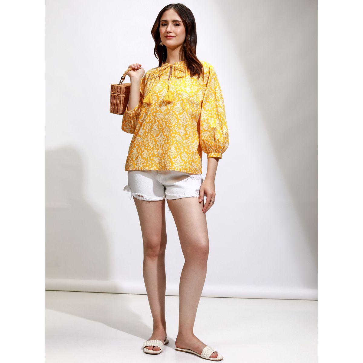 All-Over Print Balloon Sleeve Top with Tie-Up Neck-women-clothing-shirtsandblouses-blouses-image-2