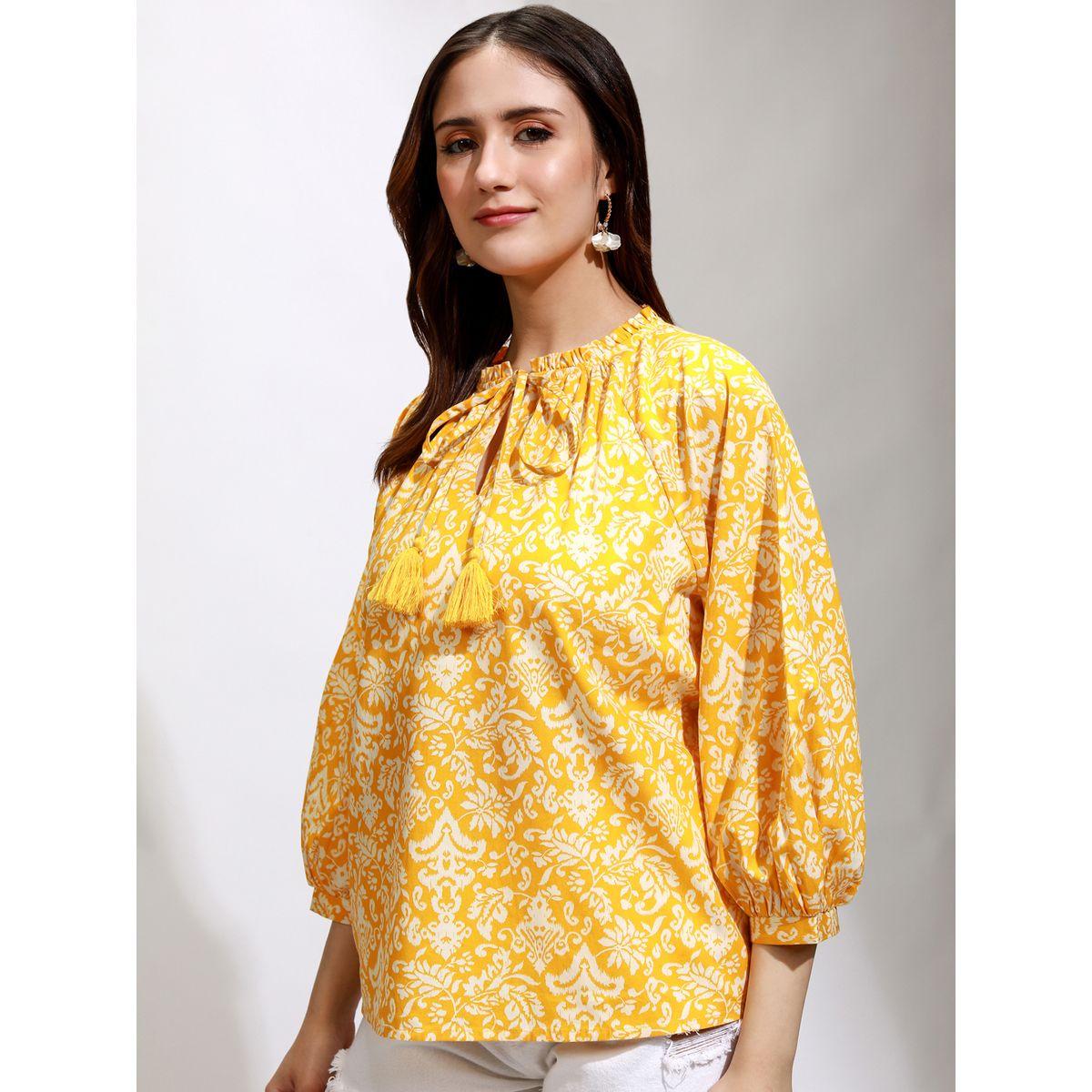 All-Over Print Balloon Sleeve Top with Tie-Up Neck-women-clothing-shirtsandblouses-blouses-image-4