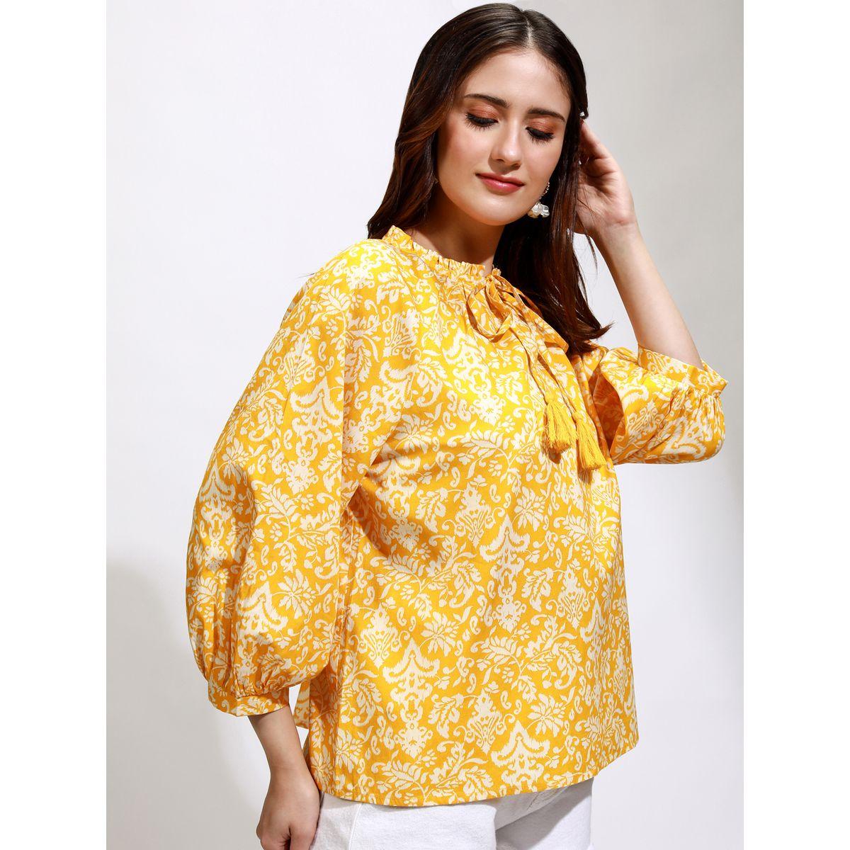 All-Over Print Balloon Sleeve Top with Tie-Up Neck-women-clothing-shirtsandblouses-blouses-image-6