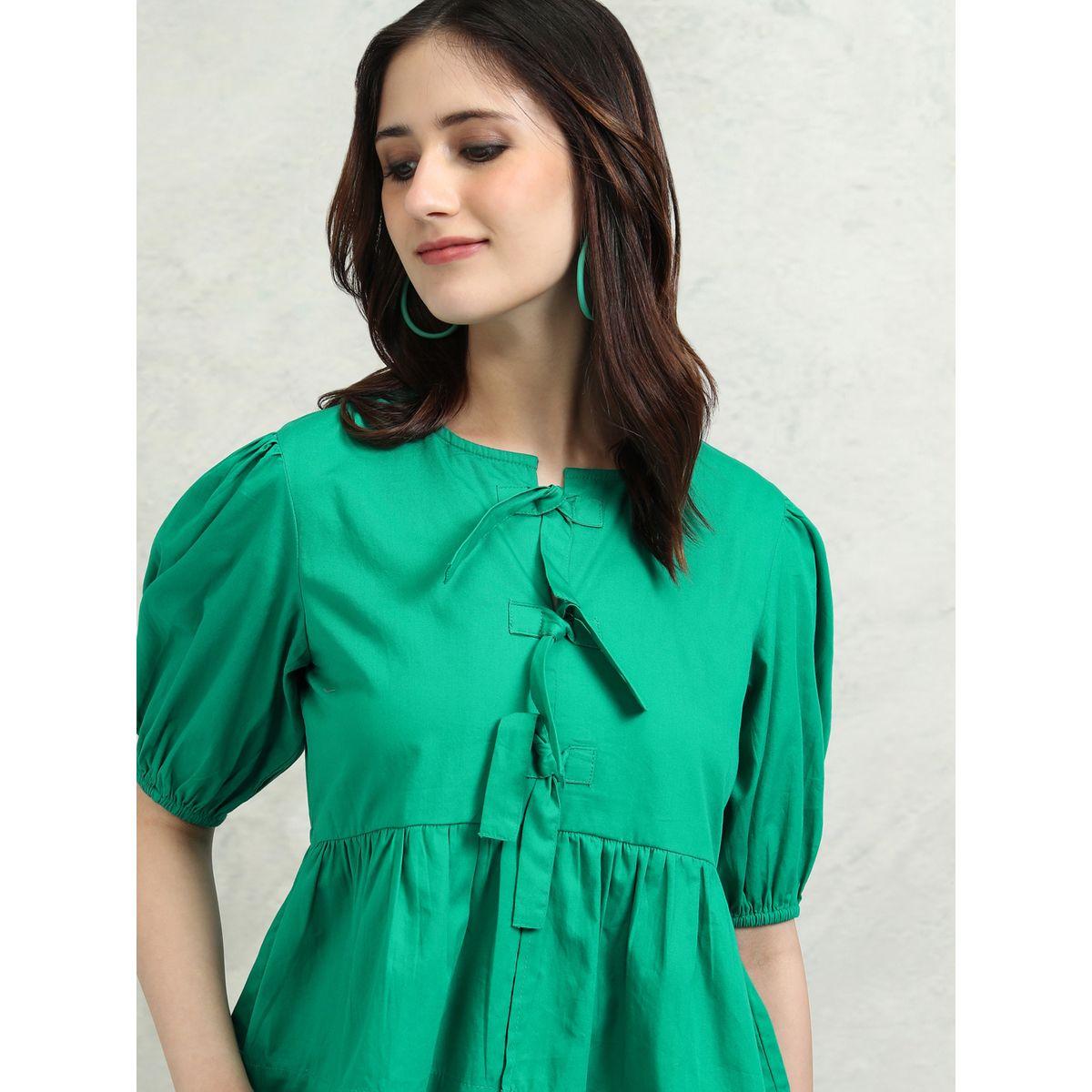 Solid Puff Sleeve Top with Tie-Up Detail-women-clothing-shirtsandblouses-blouses-image-1