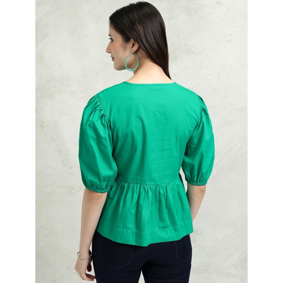 Solid Puff Sleeve Top with Tie-Up Detail-women-clothing-shirtsandblouses-blouses-image-3