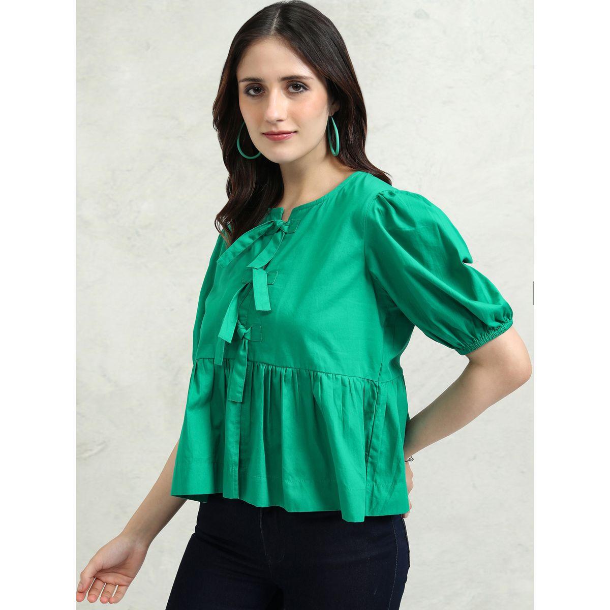Solid Puff Sleeve Top with Tie-Up Detail-women-clothing-shirtsandblouses-blouses-image-4