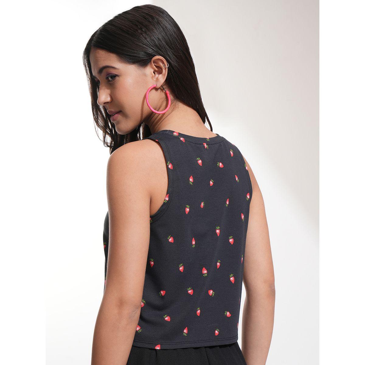 بلوزة بطبعة جرافيك وياقة دائرية مع تفاصيل أربطة-women-clothing-shirtsandblouses-blouses-image-3