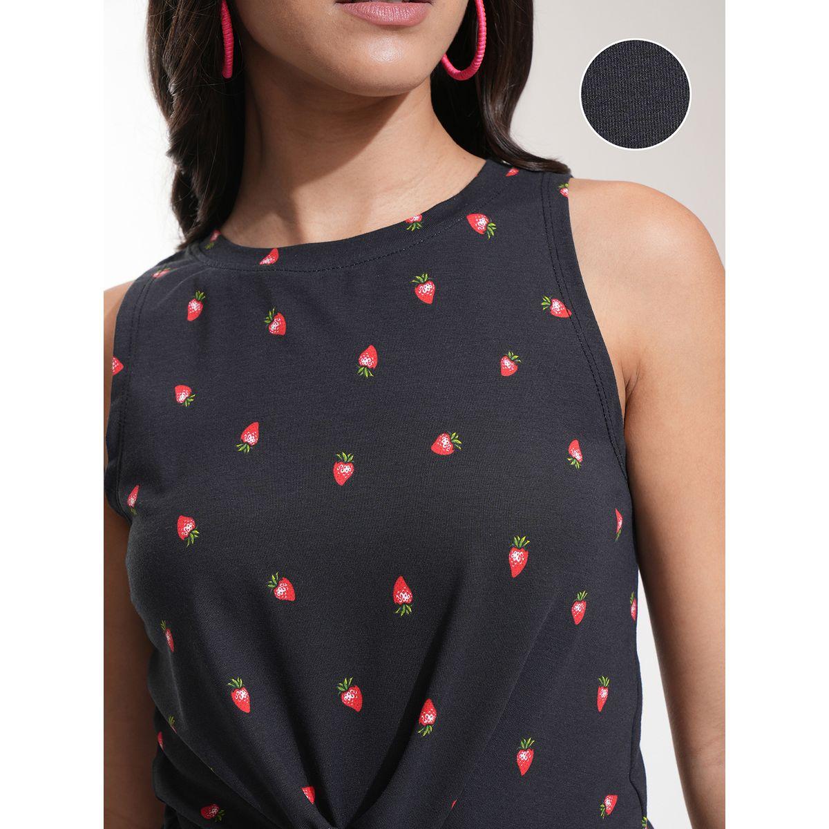 بلوزة بطبعة جرافيك وياقة دائرية مع تفاصيل أربطة-women-clothing-shirtsandblouses-blouses-image-5