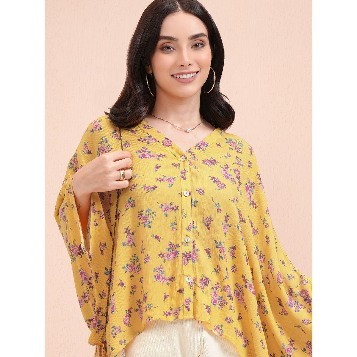 All-Over Floral Print Batwing Sleeve Kaftan Top-women-clothing-shirtsandblouses-blouses-image-1