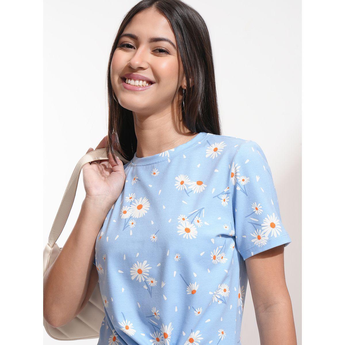 بلوزة بطبعة زهور وياقة دائرية مع تفاصيل أربطة-women-clothing-shirtsandblouses-blouses-image-1