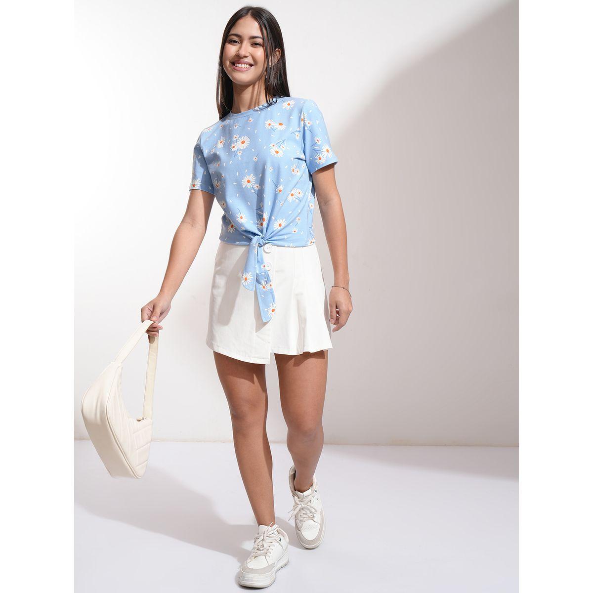 بلوزة بطبعة زهور وياقة دائرية مع تفاصيل أربطة-women-clothing-shirtsandblouses-blouses-image-2