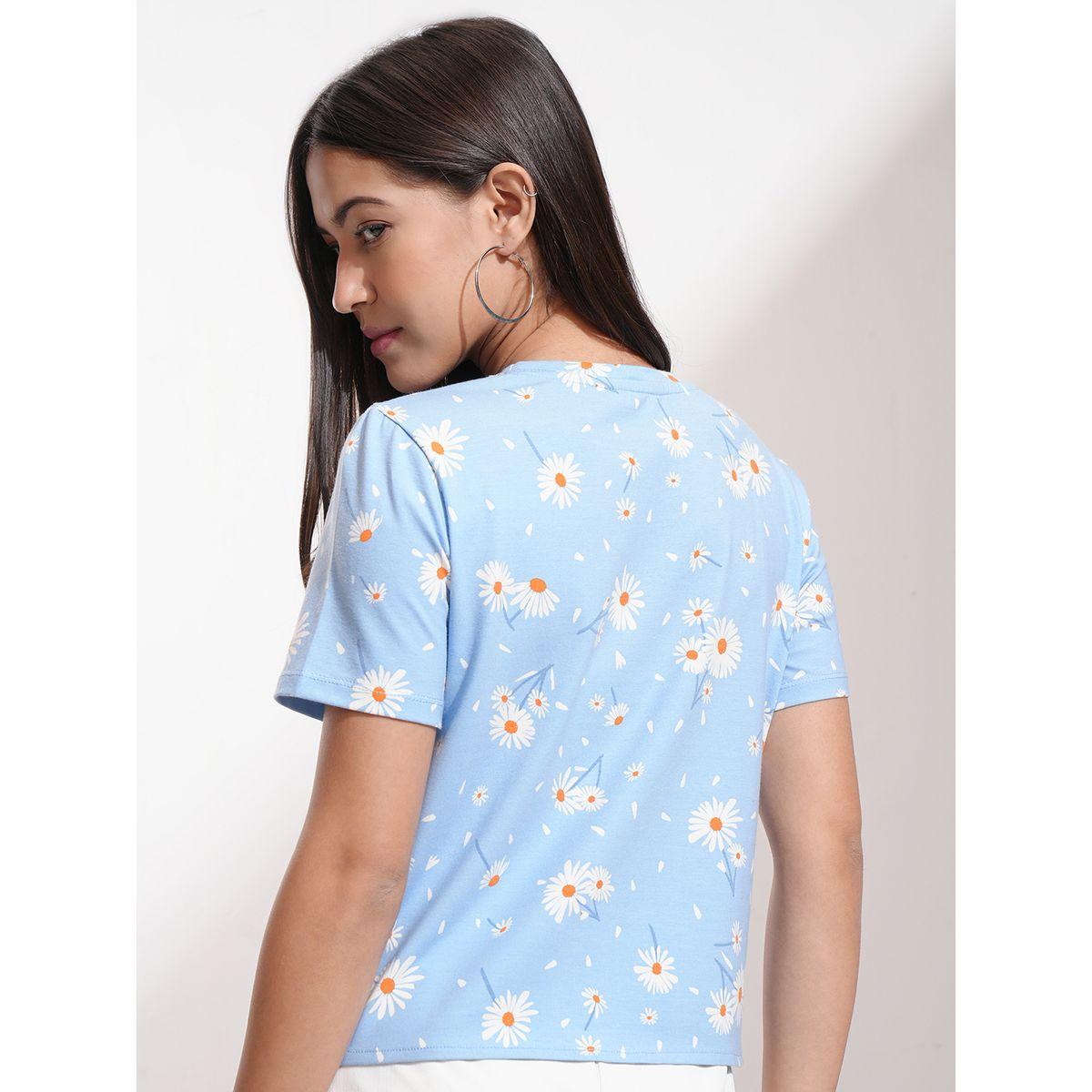 بلوزة بطبعة زهور وياقة دائرية مع تفاصيل أربطة-women-clothing-shirtsandblouses-blouses-image-3
