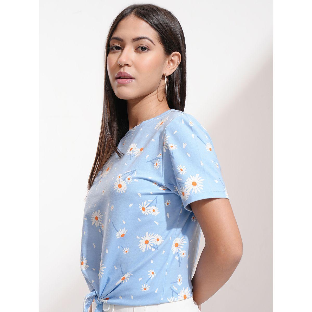بلوزة بطبعة زهور وياقة دائرية مع تفاصيل أربطة-women-clothing-shirtsandblouses-blouses-image-4