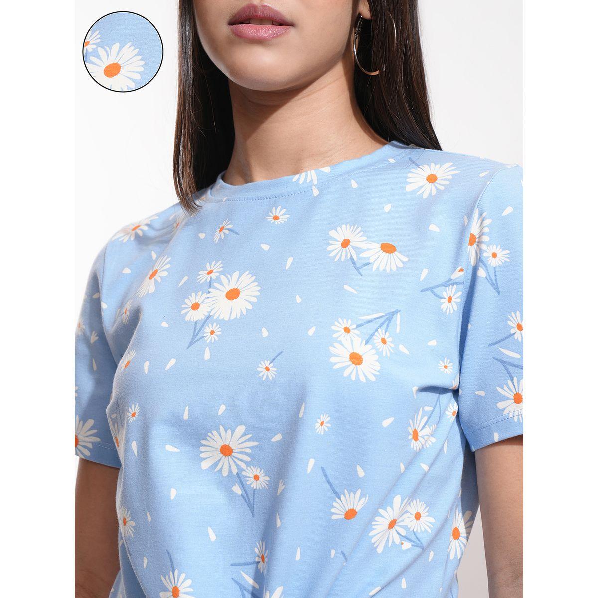 بلوزة بطبعة زهور وياقة دائرية مع تفاصيل أربطة-women-clothing-shirtsandblouses-blouses-image-5