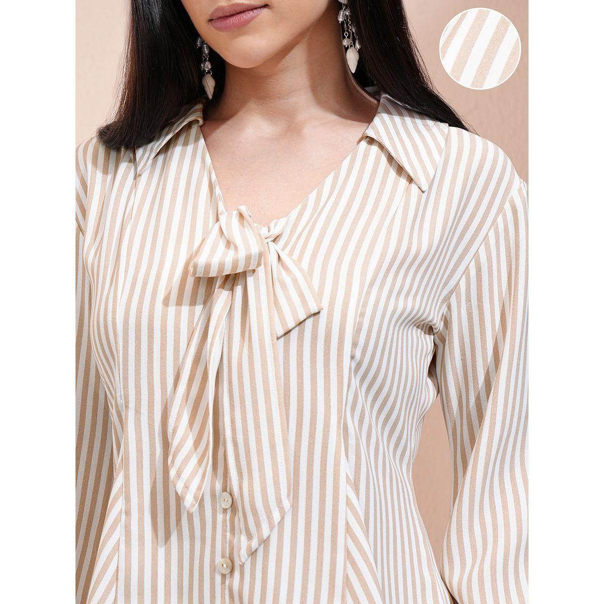 بلوزة مخططة بأكمام بنمط جرس وتفاصيل ربطة-women-clothing-shirtsandblouses-shirts-image-5